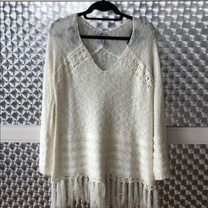 White Crochet fringe sweater